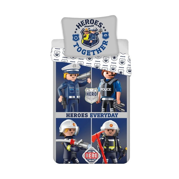 Modro-sivé bavlnené detské obliečky na jednolôžko 140x200 cm Playmobil – Jerry Fabrics