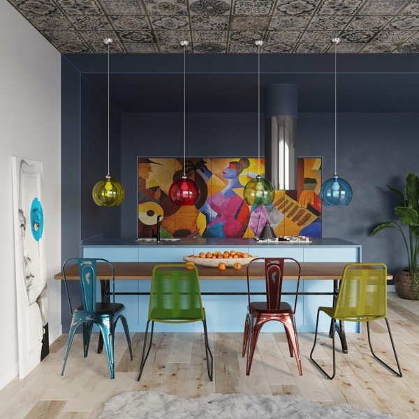 Modré závesné svietidlo so skleneným tienidlom ø 30 cm Bilbao – Sollux-image-3