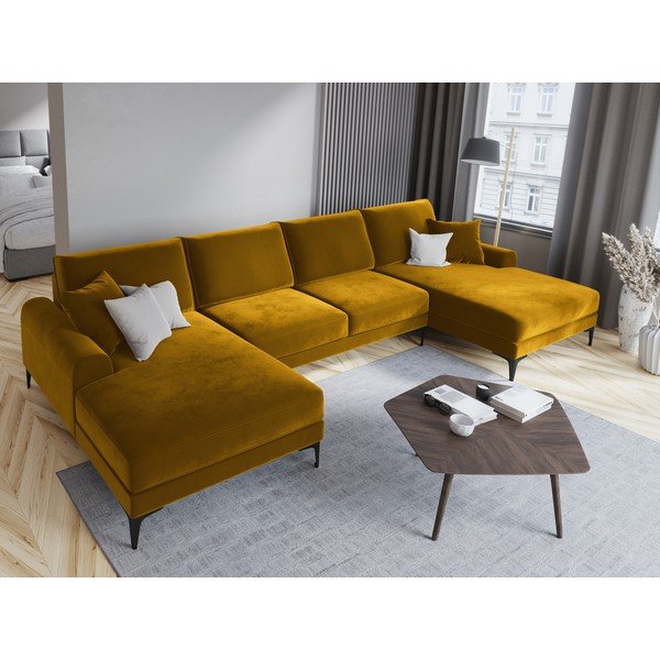 Žltá zamatová pohovka do "U" Mazzini Sofas Madara-image-1