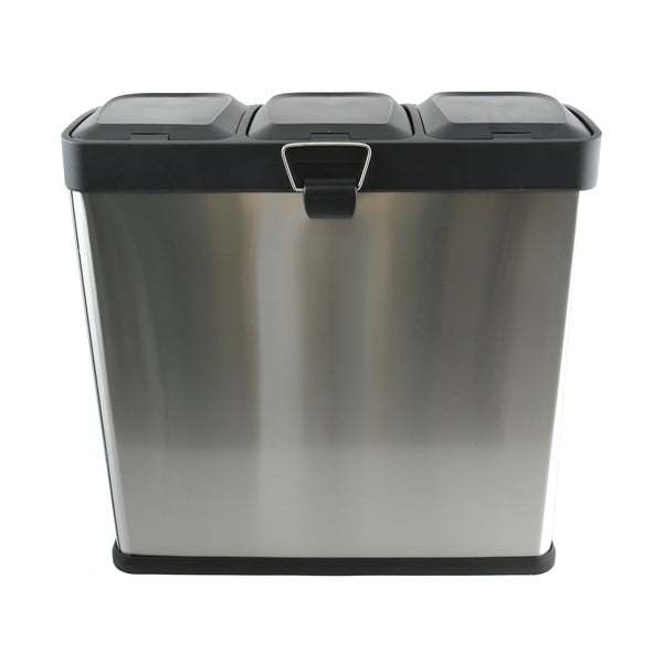 Oceľový odpadkový kôš 3x20 l na triedený odpad/nášľapný v matne striebornej farbe Tri Selectif – MSV-image-4