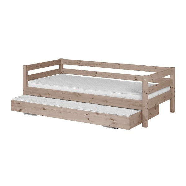 Hnedá detská posteľ z borovicového dreva s výsuvným lôžkom Flexa Classic, 90 × 200 cm