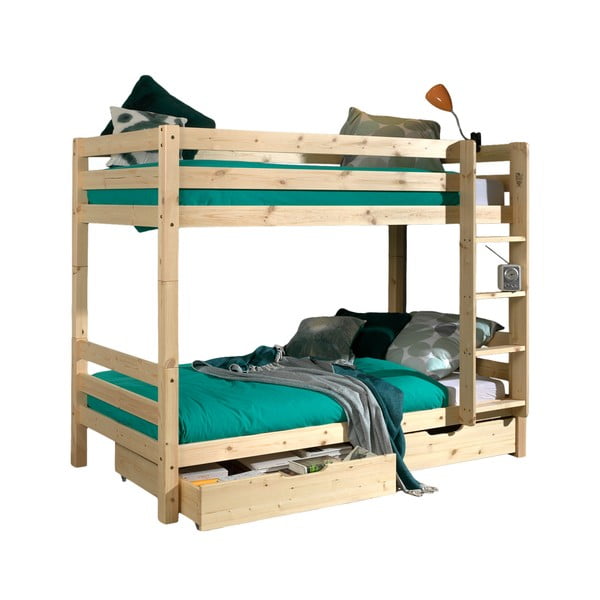 Poschodová detská posteľ z borovicového dreva s úložným priestorom v prírodnej farbe PINO – Vipack