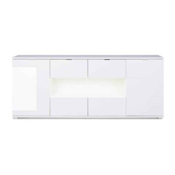 Lesklá biela presklená komoda so 4 zásuvkami a LED osvetlením Intertrade Glossy