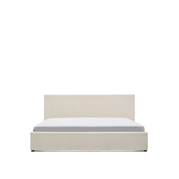 Béžová čalúnená dvojlôžková posteľ s úložným priestorom s roštom 180x200 cm Nahiri – Kave Home-image-3