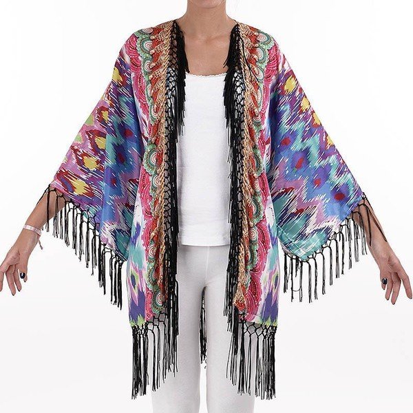 Dlhé plážové kimono BLE Inart modré/fialové, veľ. M