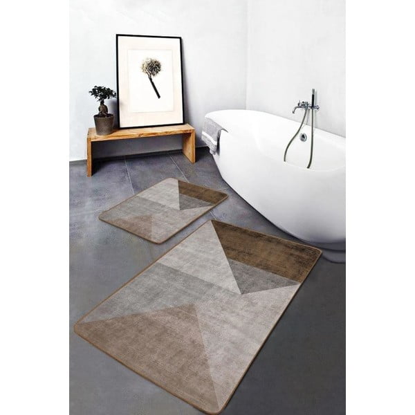 Sivo-hnedé zamatové kúpeľňové predložky v súprave 2 ks 60x100 cm – Mila Home-image-1