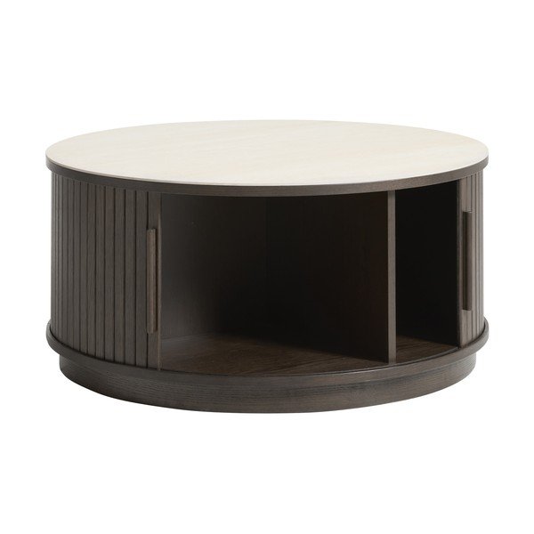 Okrúhly konferenčný stolík s keramickou doskou v tmavo prírodnej farbe ø 85 cm Enna – Unique Furniture