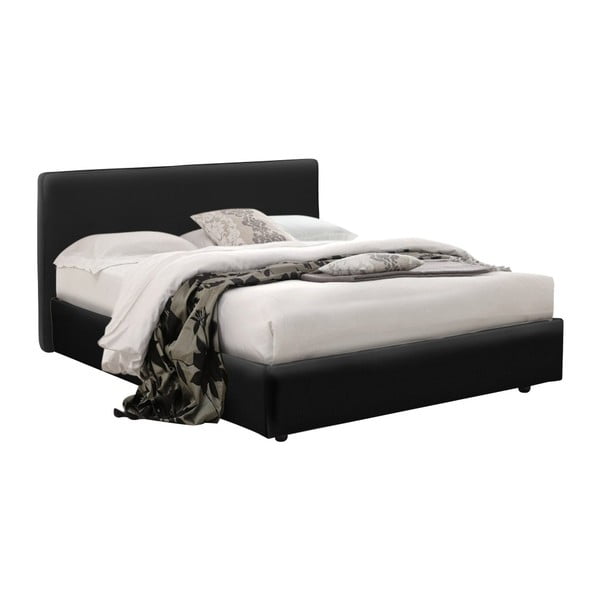 Čierna dvojlôžková posteľ s úložným priestorom a poťahom z koženky 13Casa Ninfea, 160 x 190 cm