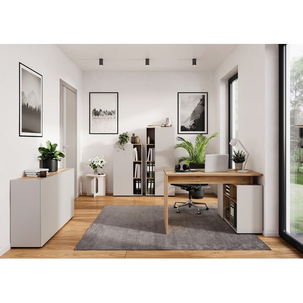 Krémovobiela knižnica v dekore duba 61x110x34 cm Adrano – Germania-image-1