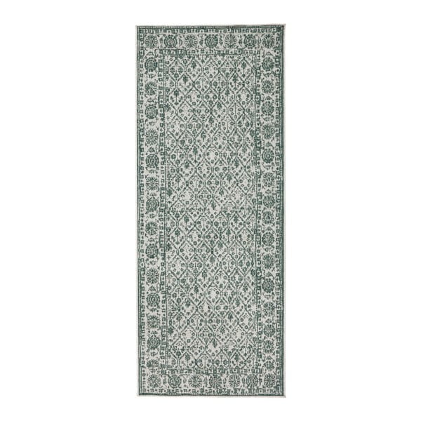 Sivo-zelený vzorovaný obojstranný koberec Bougari Curacao, 80 × 350 cm