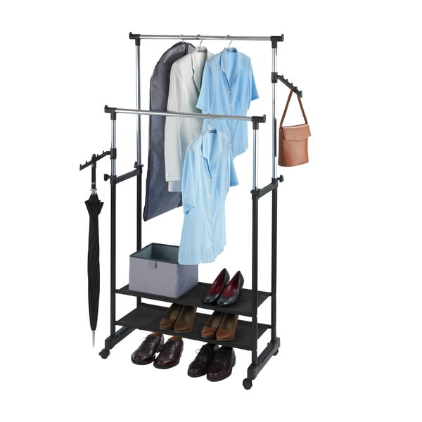 Čierny kovový teleskopický/pojazdný stojan na oblečenie All In – Wenko-image-2