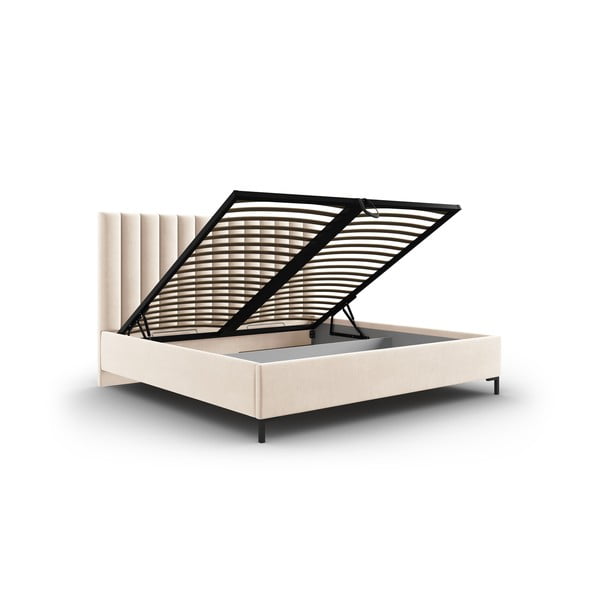 Béžová čalúnená dvojlôžková posteľ s úložným priestorom s roštom 140x200 cm Casey – Mazzini Beds-image-3