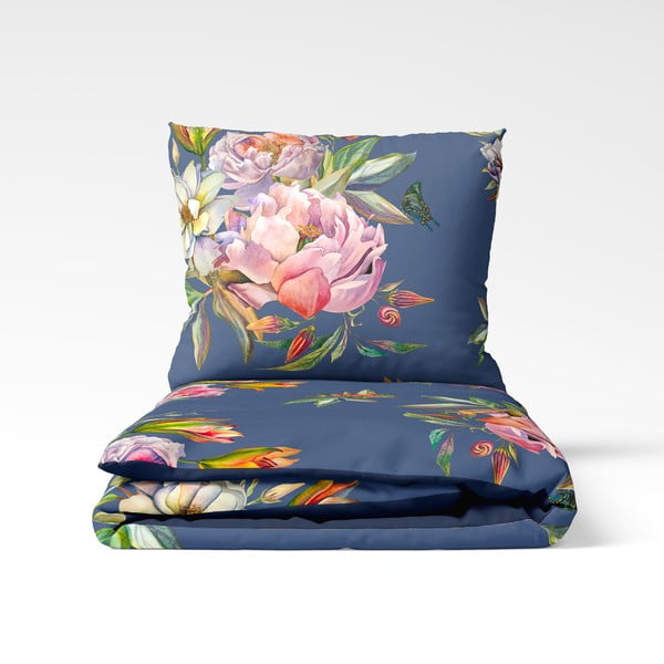 Námornícky modré obliečky na dvojlôžko z bavlneného saténu Bonami Selection Floret, 200 x 220 cm-image-2