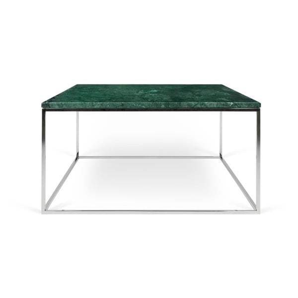 Zelený mramorový konferenčný stolík s chrómovými nohami TemaHome Gleam, 75 cm