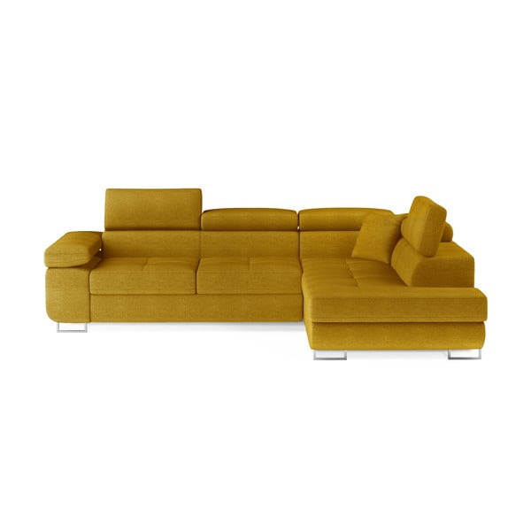 Žltá rozkladacia/s úložným priestorom rohová pohovka (pravý roh/do L) Anton – ELTAP