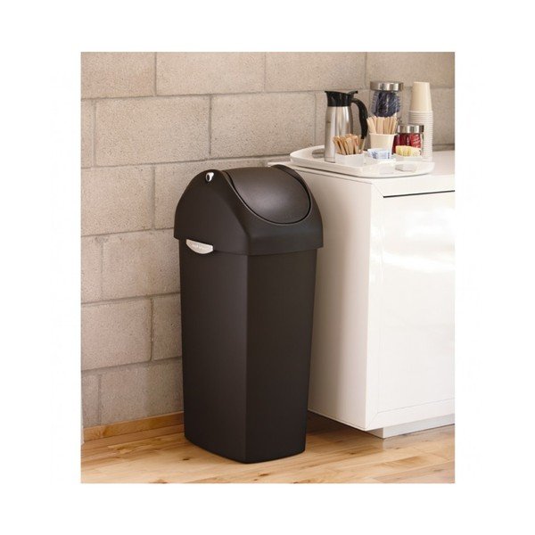 Čierny odpadkový kôš s hojdacím vekom simplehuman Coal, 60 l-image-1