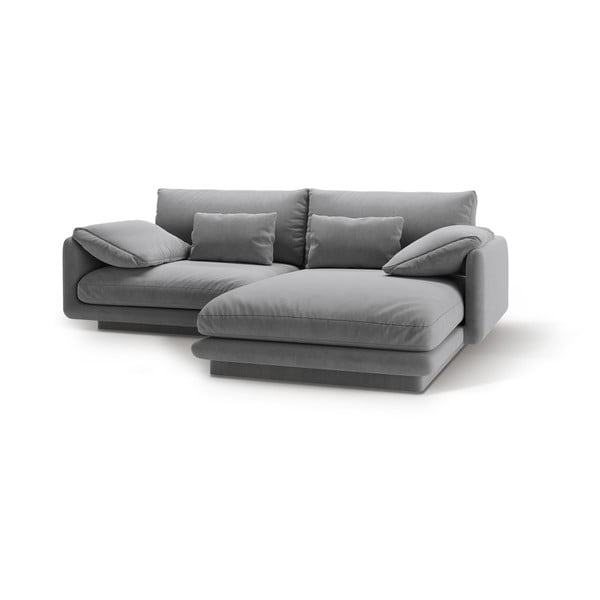 Svetlosivá zamatová rohová pohovka (pravý roh/s leňoškou) Torino – Micadoni -image-1