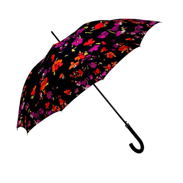 Čierny dáždnik s farebnými detailmi Flower, ⌀ 116 cm