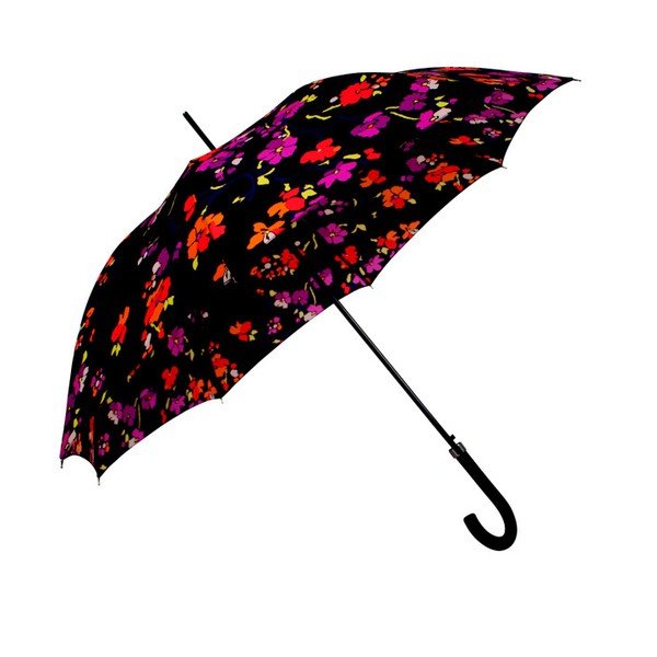 Čierny dáždnik s farebnými detailmi Flower, ⌀ 116 cm