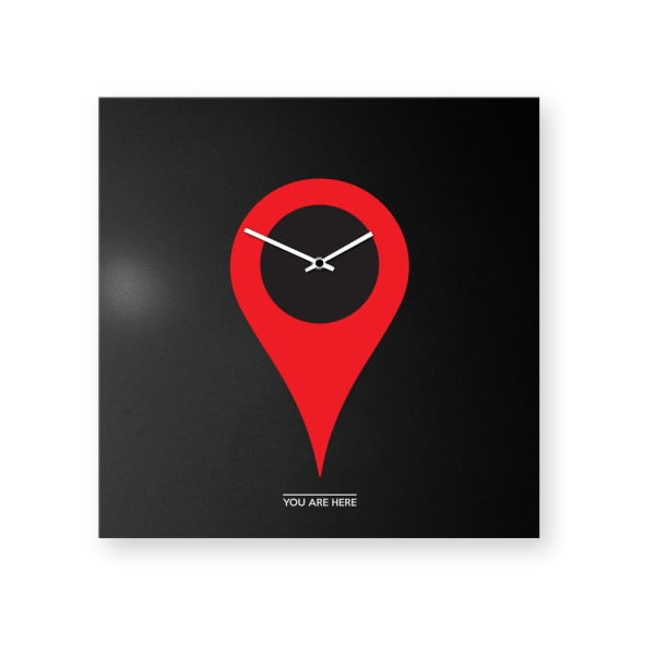 Nástenné hodiny dESIGNoBJECT.it You Are Here Red On Black, 50 x 50 cm