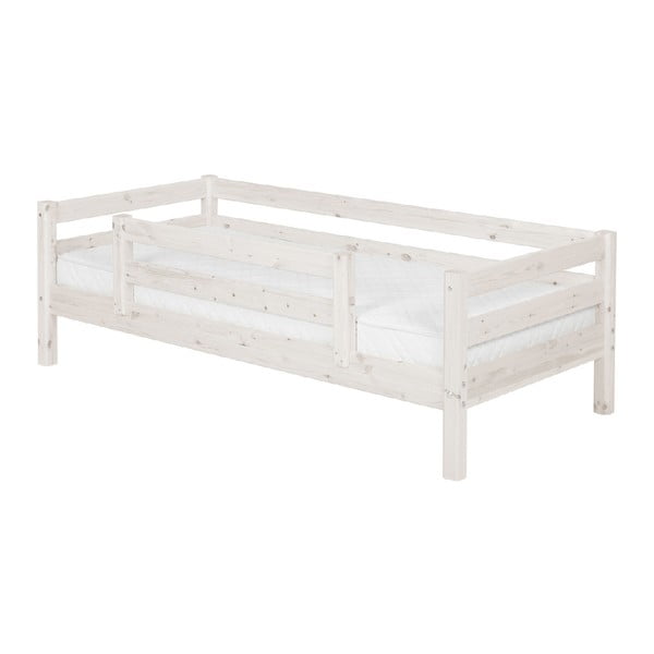 Biela detská posteľ z borovicového dreva s bezpečnostnou lištou Flexa Classic, 90 × 200 cm