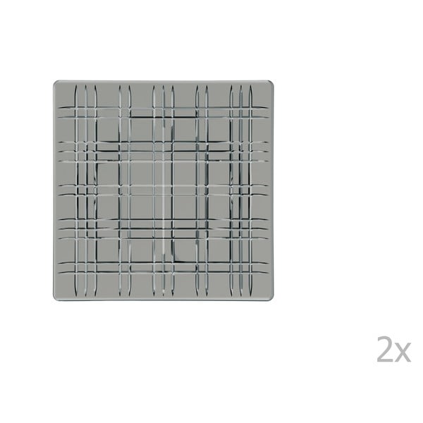 Sada 2 sivých štvorcových tanierov z krištáľového skla Nachtmann Square Platter Smoke, 21 × 21 cm