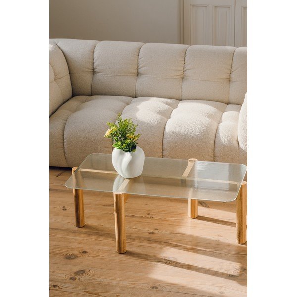 Konferenčný stolík so sklenenou doskou v prírodnej farbe 55x105 cm Kob – noo.ma-image-1