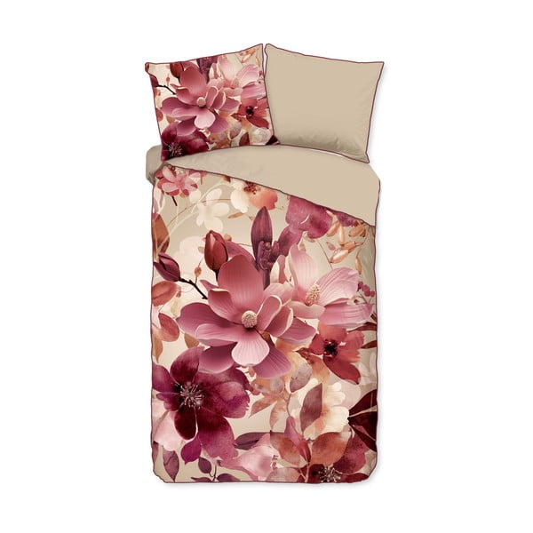 Ružové/béžové obliečky na jednolôžko/predĺžené z bavlneného saténu 140x220 cm Chaja – Descanso