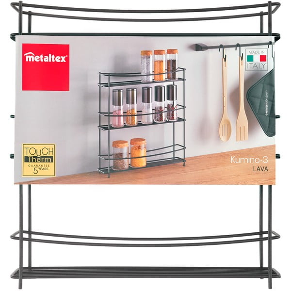 Čierna trojposchodová polica na korenie Metaltex Kumino Lava-image-3