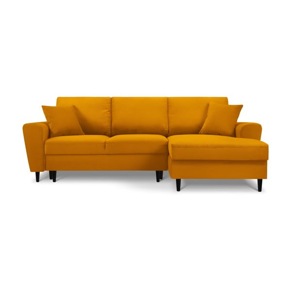 Menčestrová rozkladacia/s úložným priestorom rohová pohovka v horčicovej farbe (pravý roh/s leňoškou) Kyoto – Cosmopolitan Design