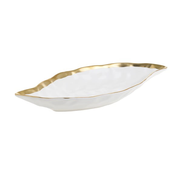 Biela porcelánová servírovacia miska InArt Leafy, 31 x 15,5 cm