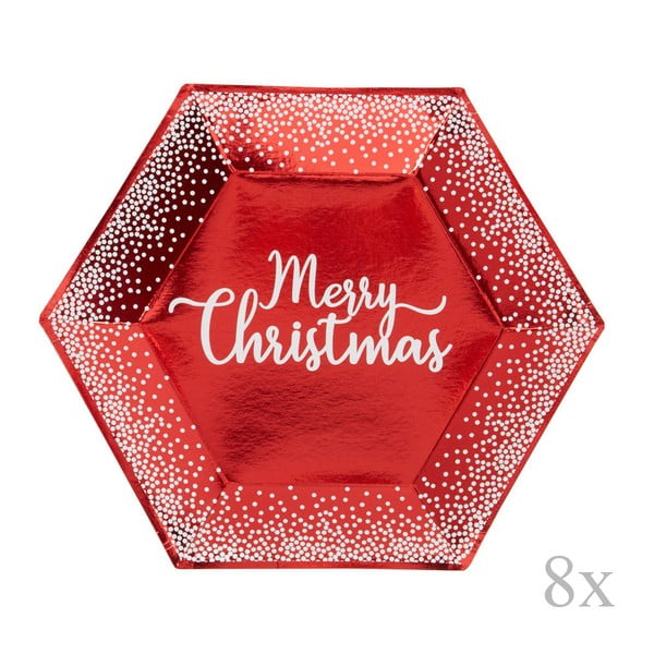 Sada 8 červených vianočných papierových tácok Neviti Merry Christmas Red & White Dots, ⌀ 27 cm
