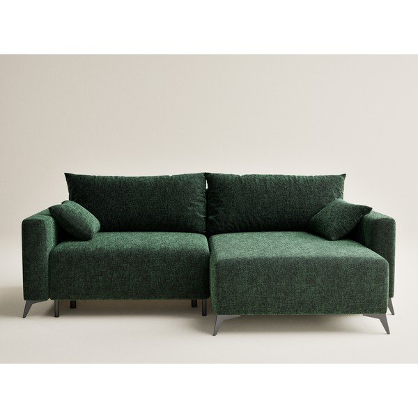 Tmavozelená ženilková rozkladacia/s úložným priestorom rohová pohovka (pravý roh/s leňoškou) Leon – Maison de Rêve-image-2