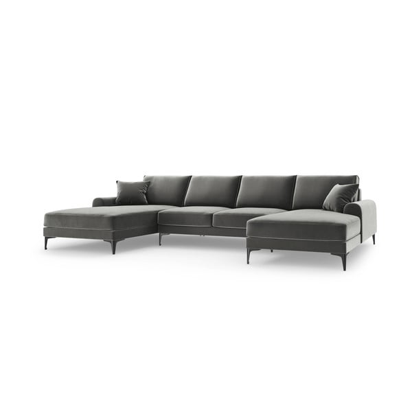 Svetlosivá zamatová pohovka do "U" Mazzini Sofas Madara-image-2