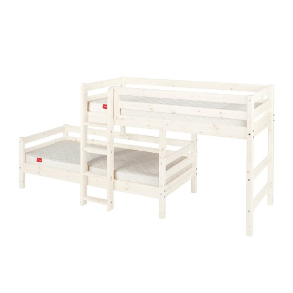 Biela detská poschodová posteľ z borovicového dreva Flexa Classic, 90 x 200 cm