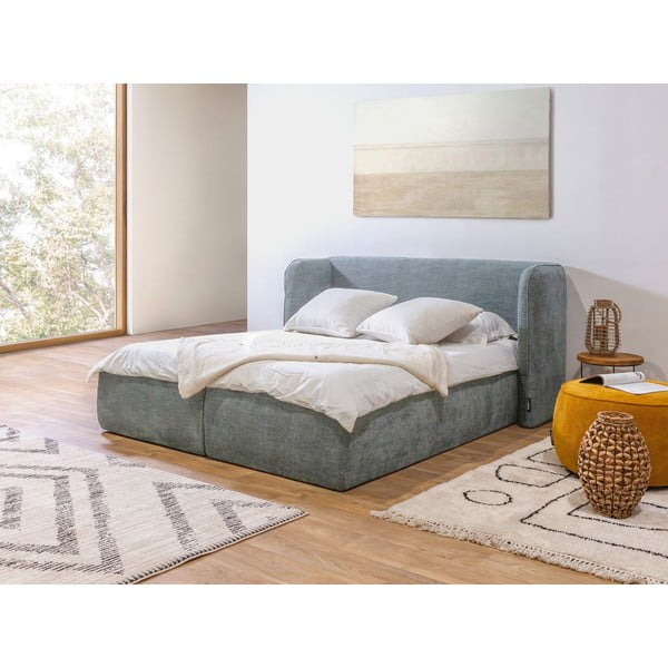 Svetlosivá čalúnená dvojlôžková posteľ s úložným priestorom s roštom 160x200 cm Louise – Bobochic Paris-image-1