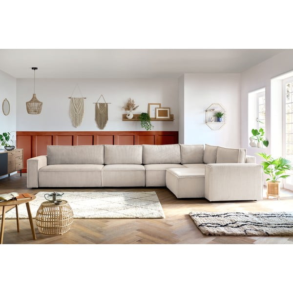 Krémovobiela menčestrová rohová pohovka (pravý roh) Nihad modular – Bobochic Paris-image-1