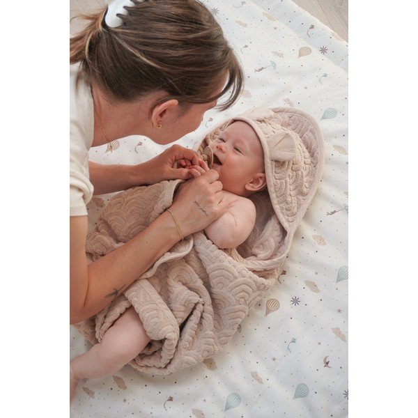 Béžová detská osuška s kapucňou z Bio bavlny 80x80 cm Almond – Cam Cam Copenhagen-image-2