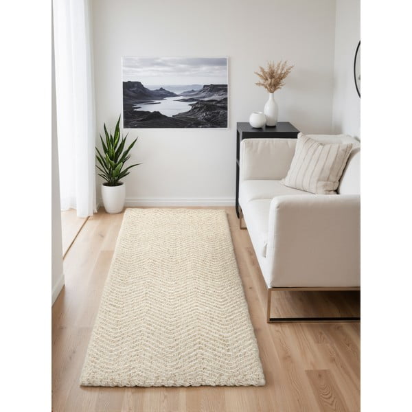 Krémový/slonovinový ručne tkaný behúň s prímesou vlny 80x200 cm Majoli – Elle Decoration-image-1