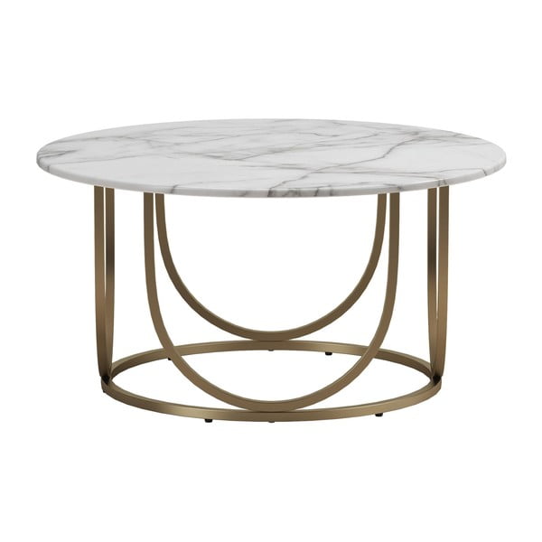 Biely/v zlatej farbe okrúhly konferenčný stolík s doskou v dekore mramoru ø 79 cm Gwyneth – CosmoLiving by Cosmopolitan