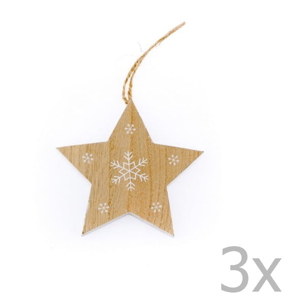 Sada 3 drevených závesných hviezd Dakls Snowflake, 11 cm