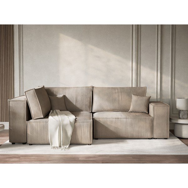 Béžová menčestrová rozkladacia/s úložným priestorom rohová pohovka (ľavý roh/do L) Tonga – Maison de Rêve-image-1