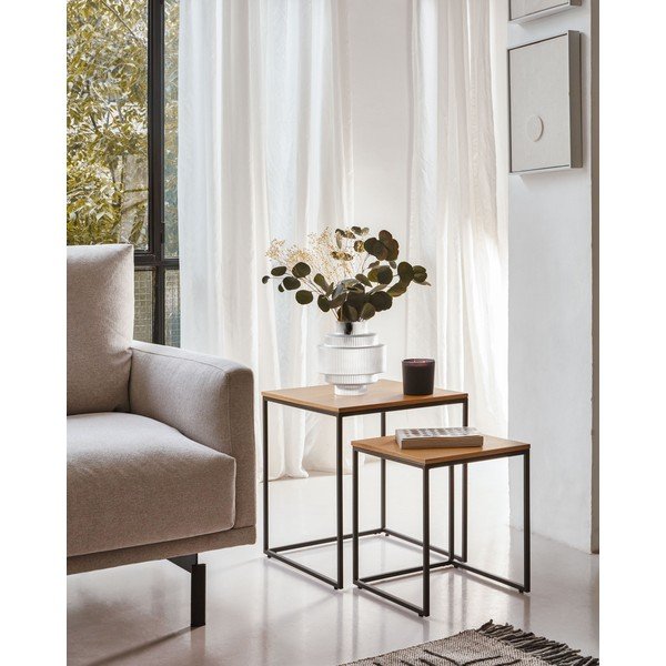 Odkladacie stolíky v súprave 2 ks s doskou v dubovom dekore 45x45 cm Yoana – Kave Home-image-1