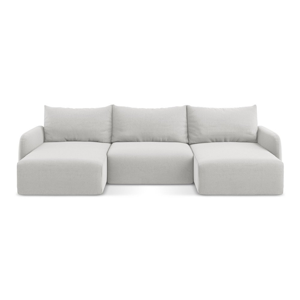 Svetlosivá zamatová rozkladacia/s úložným priestorom rohová pohovka (do tvaru "U") Kalena – Makamii