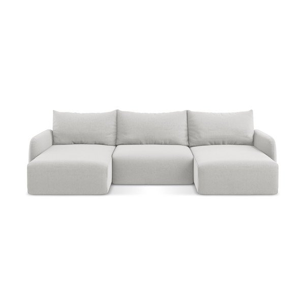 Svetlosivá zamatová rozkladacia/s úložným priestorom rohová pohovka (do tvaru "U") Kalena – Makamii