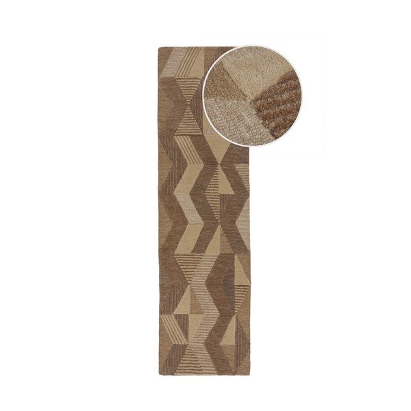 Hnedý ručne tkaný vlnený behúň 60x230 cm Moda Asher – Flair Rugs