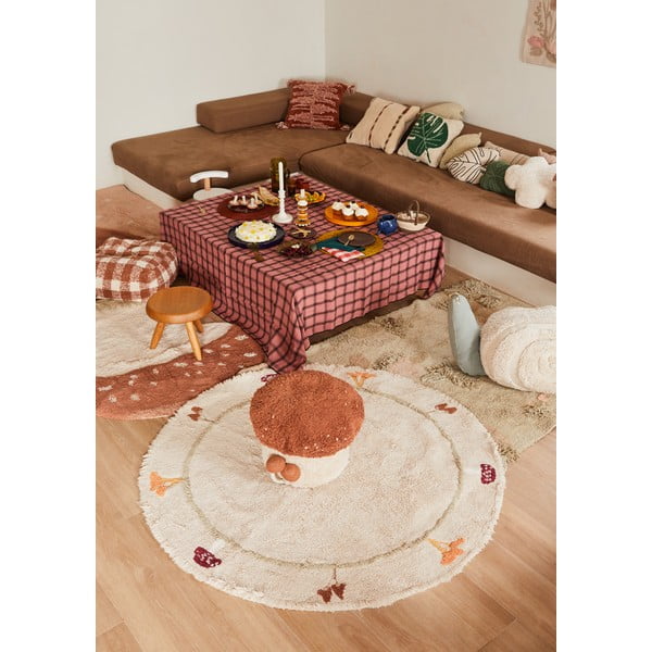 Béžový prateľný ručne tkaný bavlnený detský koberec ø140 cm Chanterelle – Lorena Canals-image-3