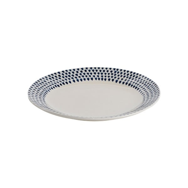 Modro-biely kameninový tanier Nkuku Indigo Drop, ø 22,5 cm