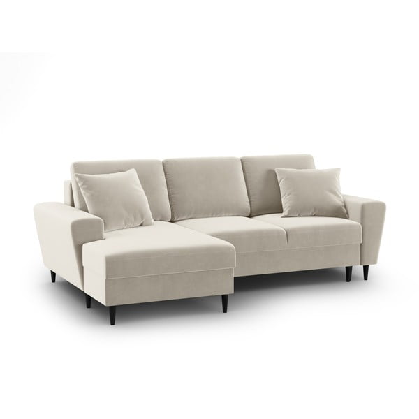 Béžová zamatová rozkladacia/s úložným priestorom rohová pohovka (ľavý roh/s leňoškou) Kyoto – Cosmopolitan Design-image-1