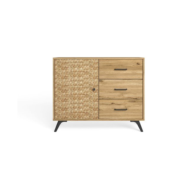 Nízka komoda v dekore duba v prírodnej farbe 92x81 cm Malaca – Marckeric